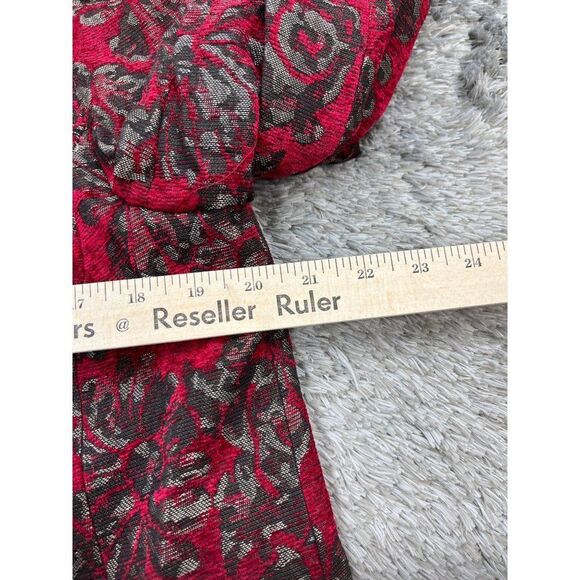 Chicos Blazer Womans 8/10 Red Floral Rayon Brocade Long Jacket Jacquard Coat - Picture 3 of 10